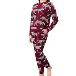 New Room Service Ladies' 2-piece Burgundy Velour Cheetah Jogger Set